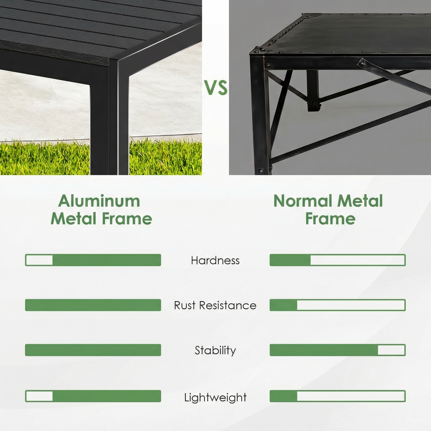 LIFERUN Outdoor Patio Table for 4-6 Person, 43×28in Rectangle Outdoor Dining Table with Wooden-Like Top and Aluminum Frame, Heat and Weather Resistant, Ideal for Garden, Patio, Poolside, Porch