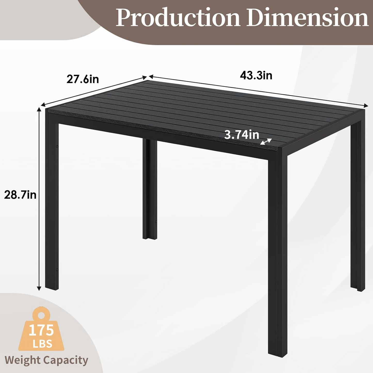 LIFERUN 5-Pieces Outdoor Dining Set, Patio Dining Table Set with 4 Stackable Aluminum Chairs, 43×27.6in Rectangle Table with Wooden-Like Top and Aluminum Frame, for Garden, Patio, Poolside, Black
