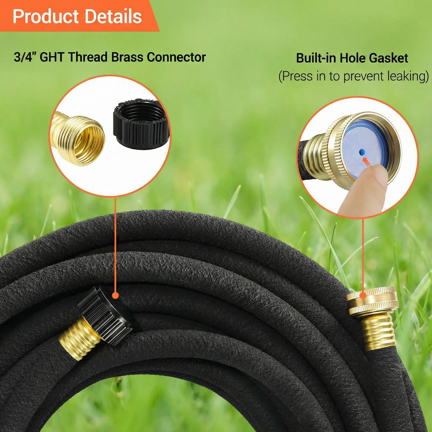 LIFERUN Soaker Hose 50 ft 1/2", Rubber, Solid Brass Connectors, Heavy Duty Drip Hose to Save 70% Water, Soaker Hose for Garden, Lawn and Yard