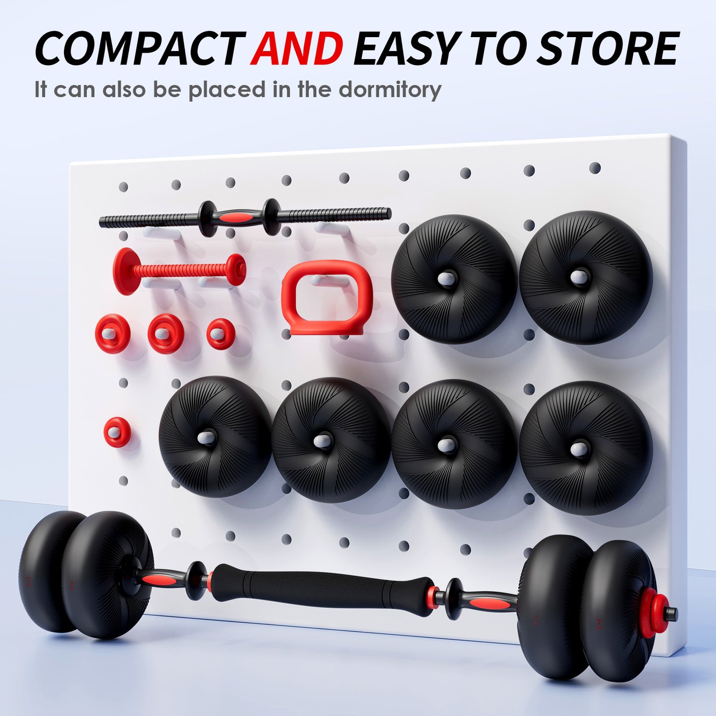 LIFERUN Adjustable Dumbbell Set, Soft PVC Coated, 45lbs/67lbs Free Weight Set Home Gym, 4-in-1 Used as Barbell, Dumbbells, Kettlebell, Weight Plates,Red
