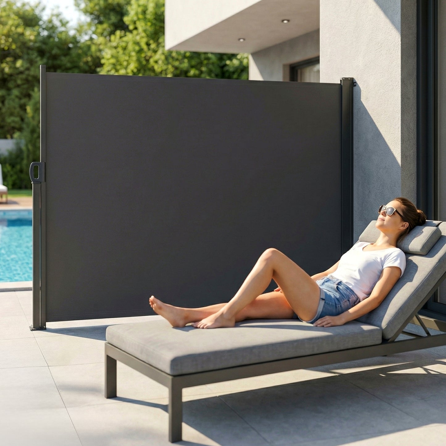 LIFERUN 118" x 71" Retractable Side Awning, Patio Side Screen, UV Resistant, Waterproof, Patio Privacy Screen for Garden, Balcony, Courtyard