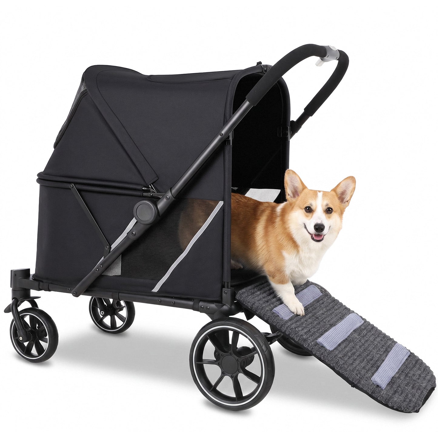 LIFERUN Foldable Pet Stroller for Medium Dogs, w/Ramp, 66lbs, All-Terrain Dog Stroller with Mesh Window, One-Step Brake, One Click Fold, Idea for Injured, Disabled & Senior Dog