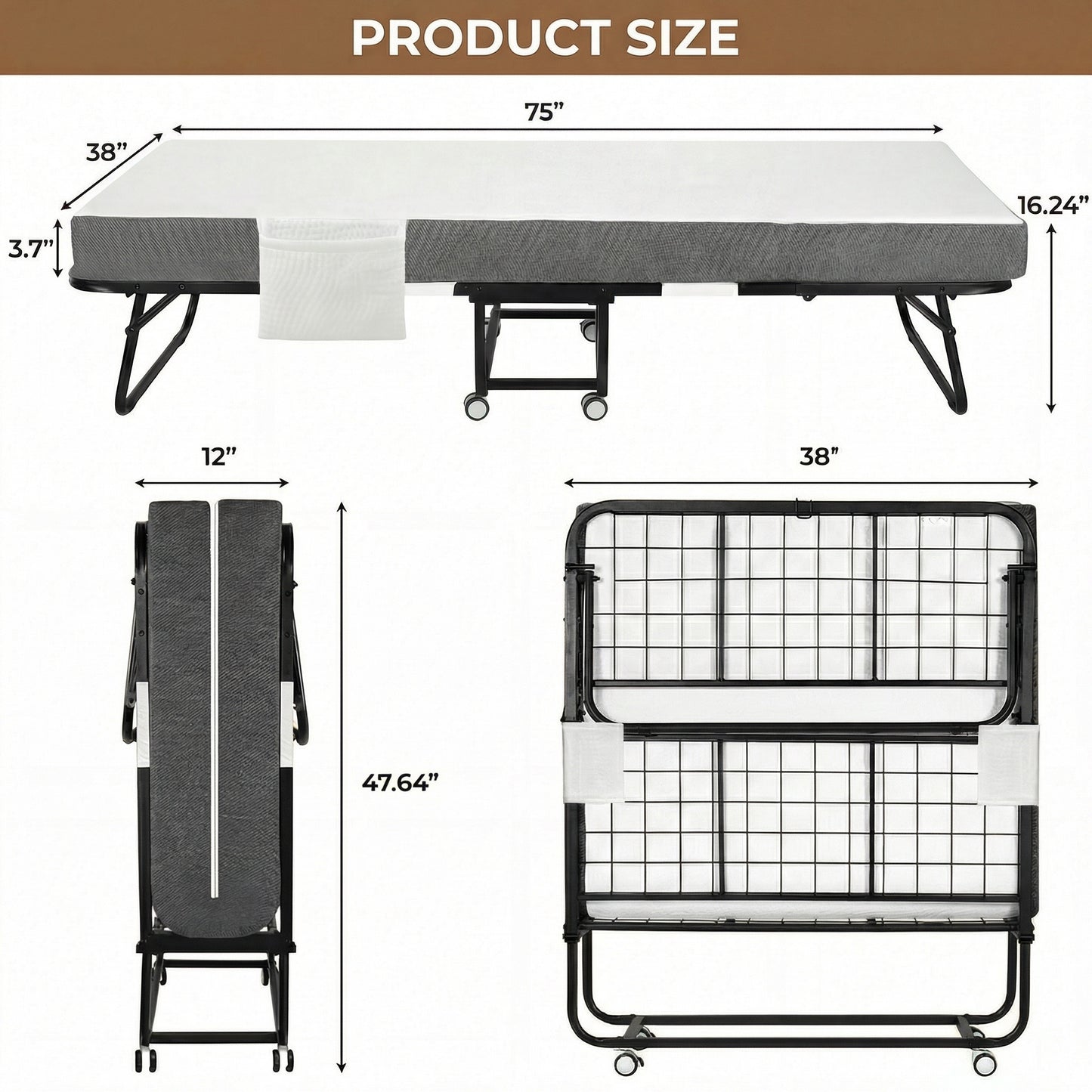 LIFERUN Portable Folding Bed - 75" x 31" Rollaway Bed with Memory Foam Mattress, Sturdy Metal Frame, for Bedroom, Office, Camp