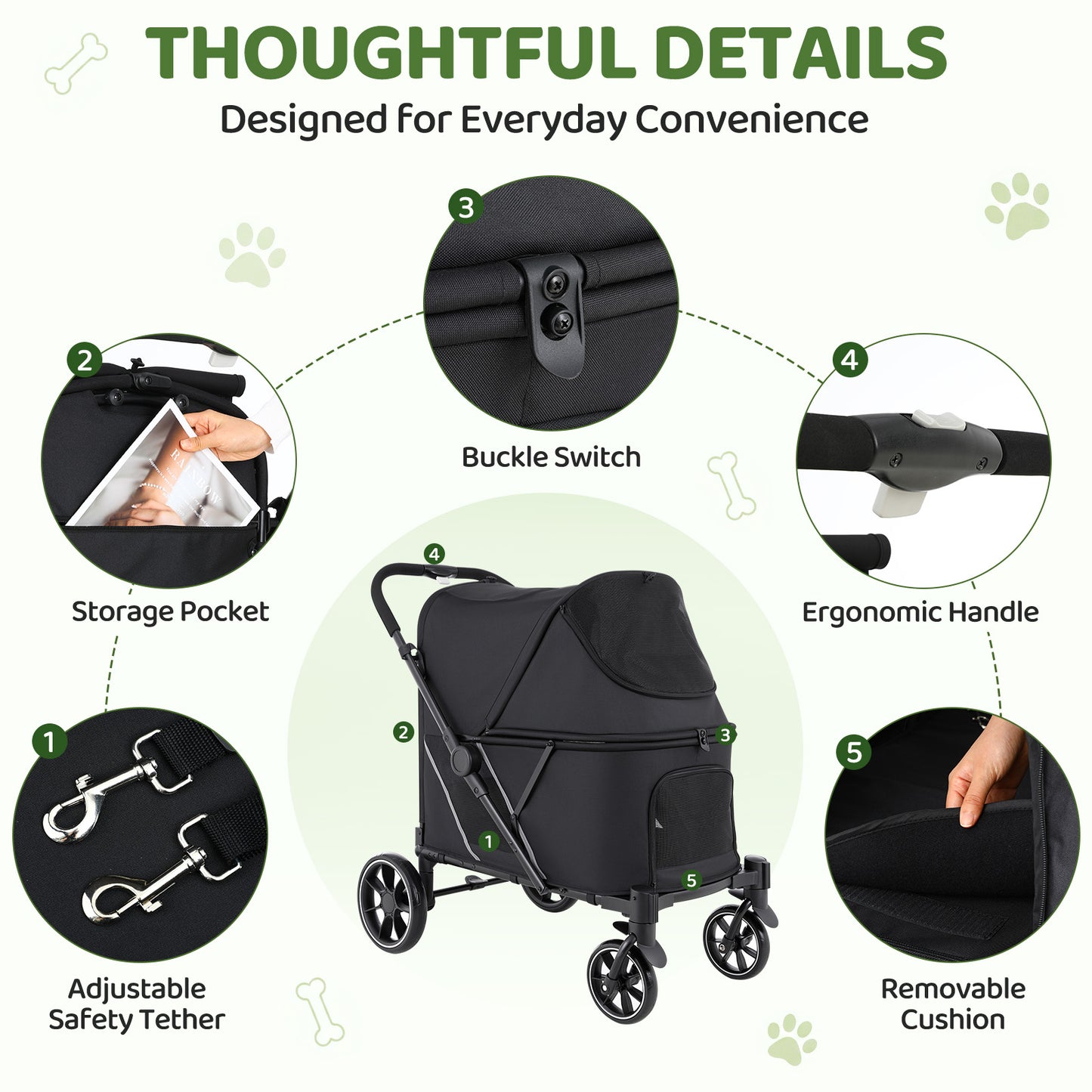 LIFERUN Foldable Pet Stroller for Medium Dogs, w/Ramp, 66lbs, All-Terrain Dog Stroller with Mesh Window, One-Step Brake, One Click Fold, Idea for Injured, Disabled & Senior Dog