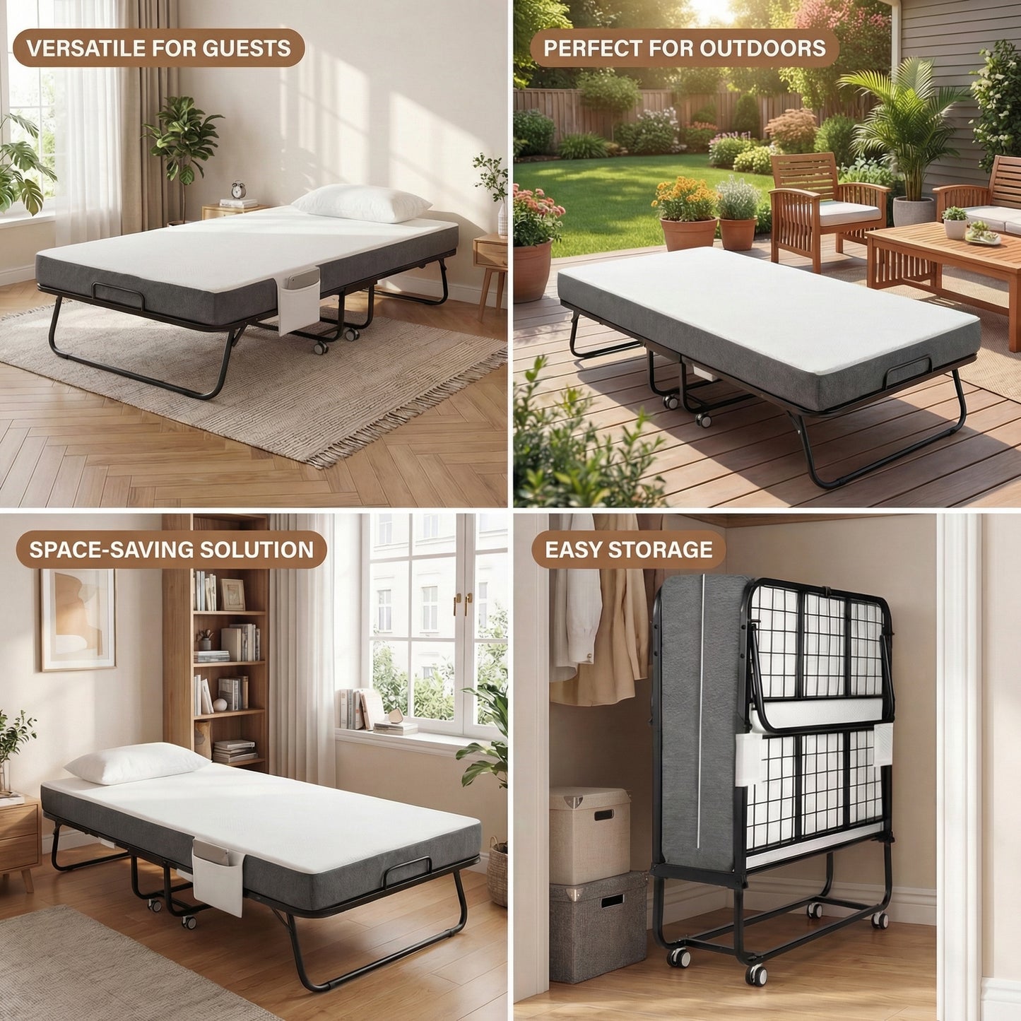 LIFERUN Portable Folding Bed - 75" x 31" Rollaway Bed with Memory Foam Mattress, Sturdy Metal Frame, for Bedroom, Office, Camp