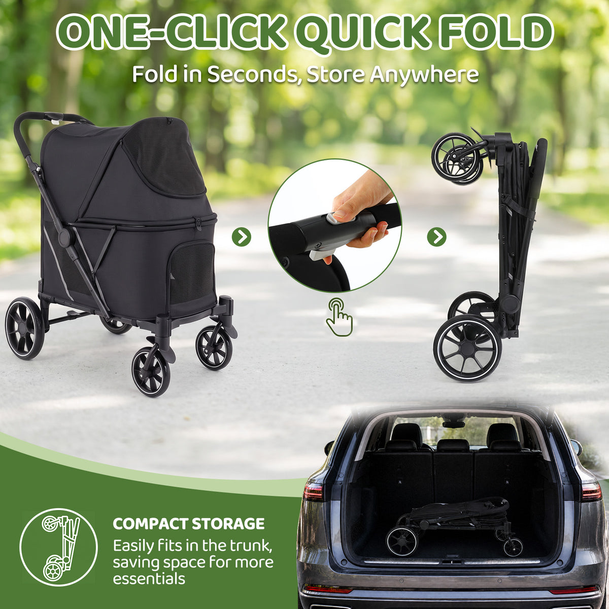 LIFERUN Foldable Pet Stroller for Medium Dogs, w/Ramp, 66lbs, All-Terrain Dog Stroller with Mesh Window, One-Step Brake, One Click Fold, Idea for Injured, Disabled & Senior Dog