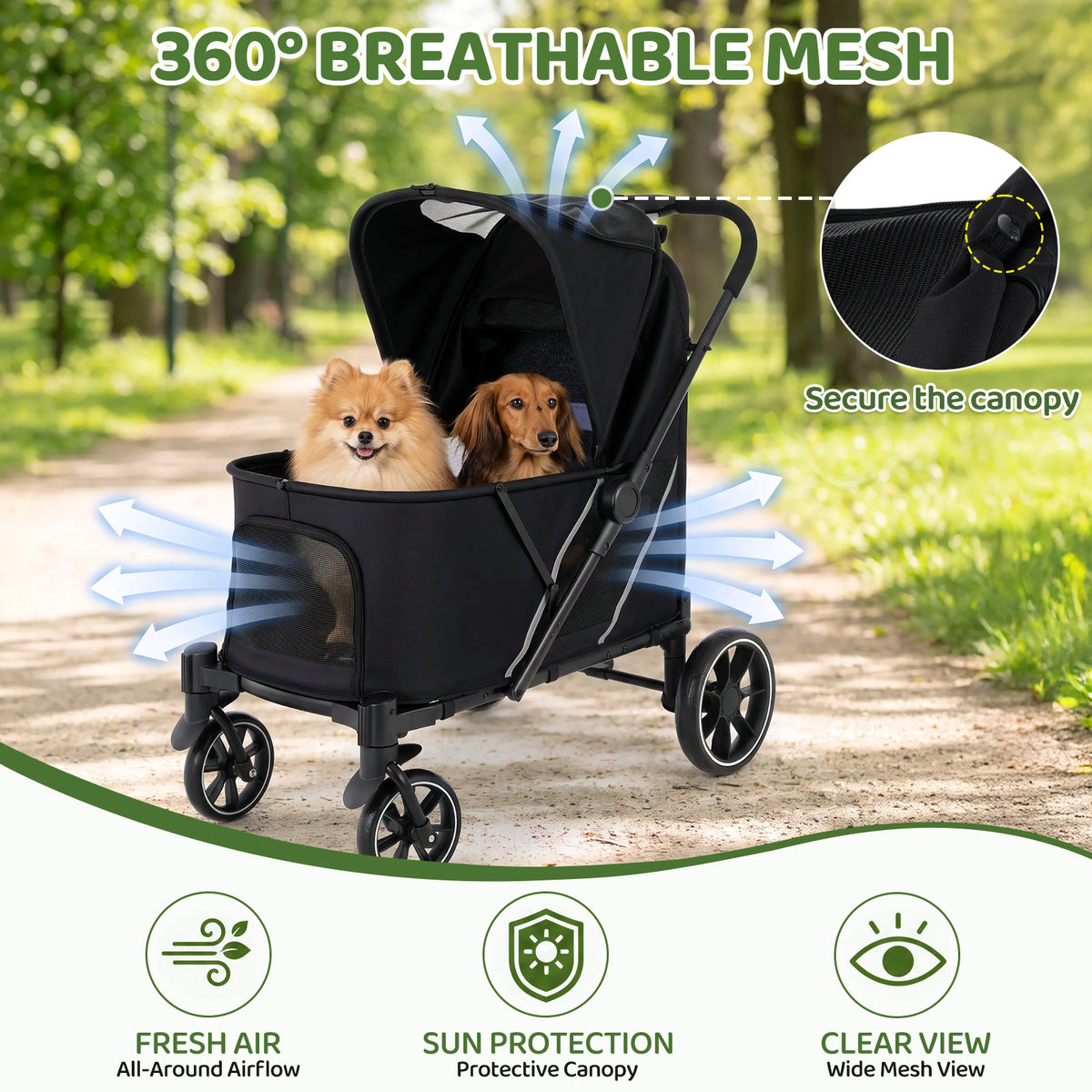 LIFERUN Foldable Pet Stroller for Medium Dogs, w/Ramp, 66lbs, All-Terrain Dog Stroller with Mesh Window, One-Step Brake, One Click Fold, Idea for Injured, Disabled & Senior Dog