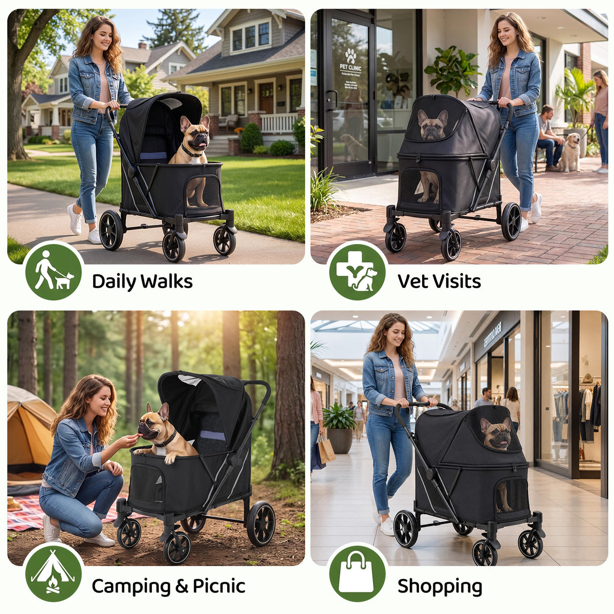 LIFERUN Foldable Pet Stroller for Medium Dogs, w/Ramp, 66lbs, All-Terrain Dog Stroller with Mesh Window, One-Step Brake, One Click Fold, Idea for Injured, Disabled & Senior Dog