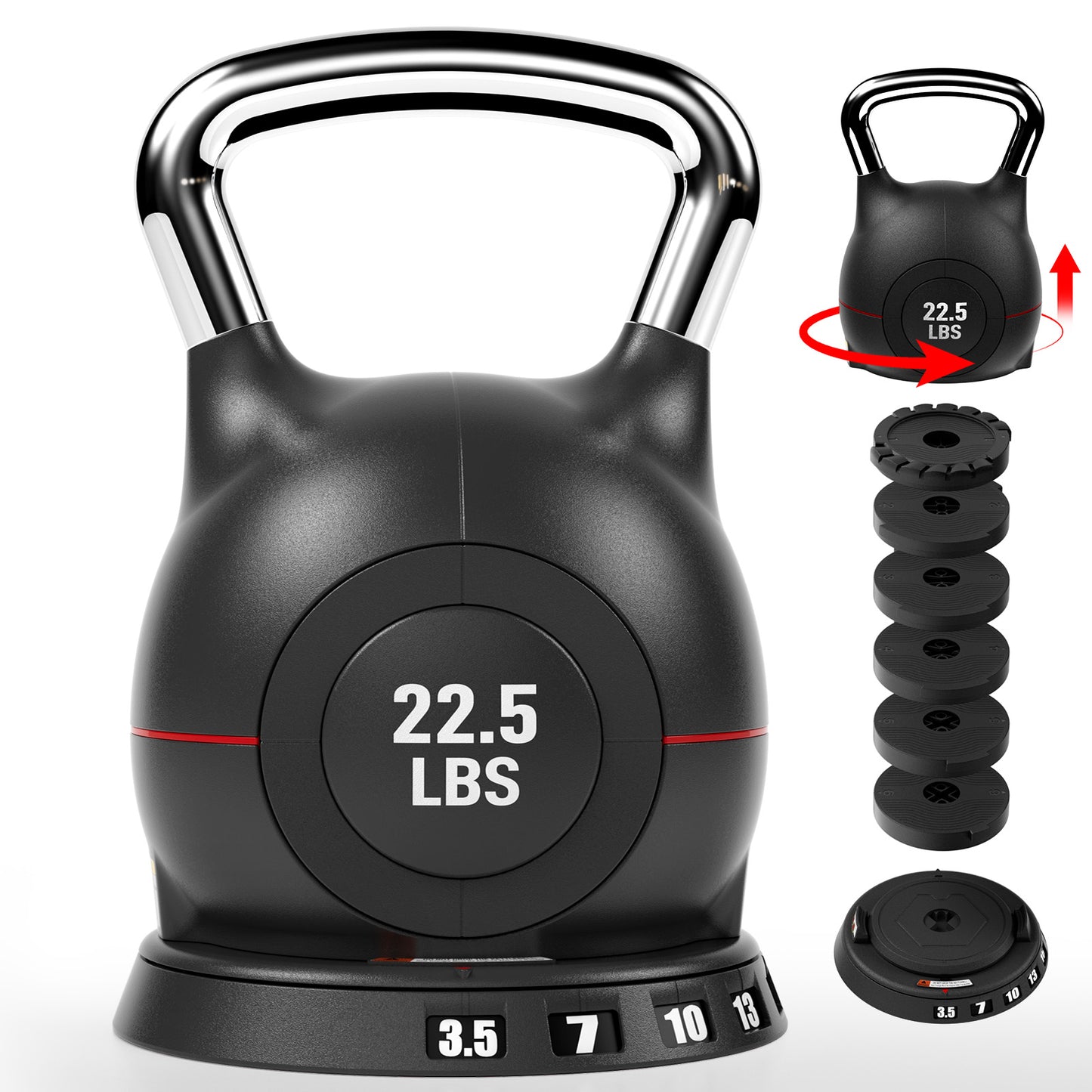 LIFERUN Adjustable Kettlebell Set - 7in1 Kettlebells, Choose 22.5 lb  or 44 lb, Quick-Change Weight Dial & Safety Lock, Space-Saving, Full-Body Workout & Cross-Training