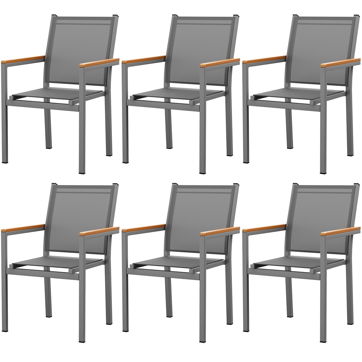 LIFERUN Patio Chairs Set of 2, Stackable Aluminum Dining Chair with Textilene Fabric & WPC Handrail, 17" Seat Height, All Weather Outdoor Chair for Poolside, Balcony, Terrace & Restaurants, Black