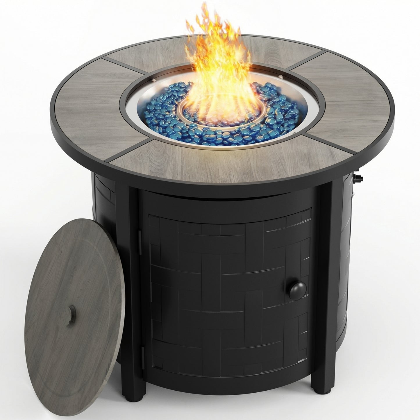 LIFERUN Propane Fire Pit Table 42in, with Waterproof Cover, Blue Stone and Lid, 50,000 BTU Auto-Ignition Round Gas, for Outside Patio