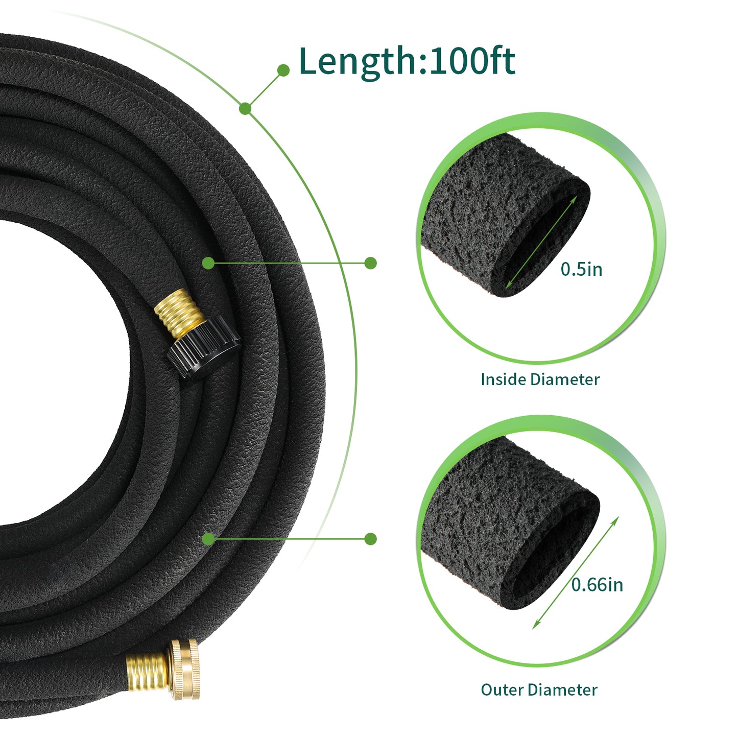LIFERUN Soaker Hose 50 ft 1/2", Rubber, Solid Brass Connectors, Heavy Duty Drip Hose to Save 70% Water, Soaker Hose for Garden, Lawn and Yard