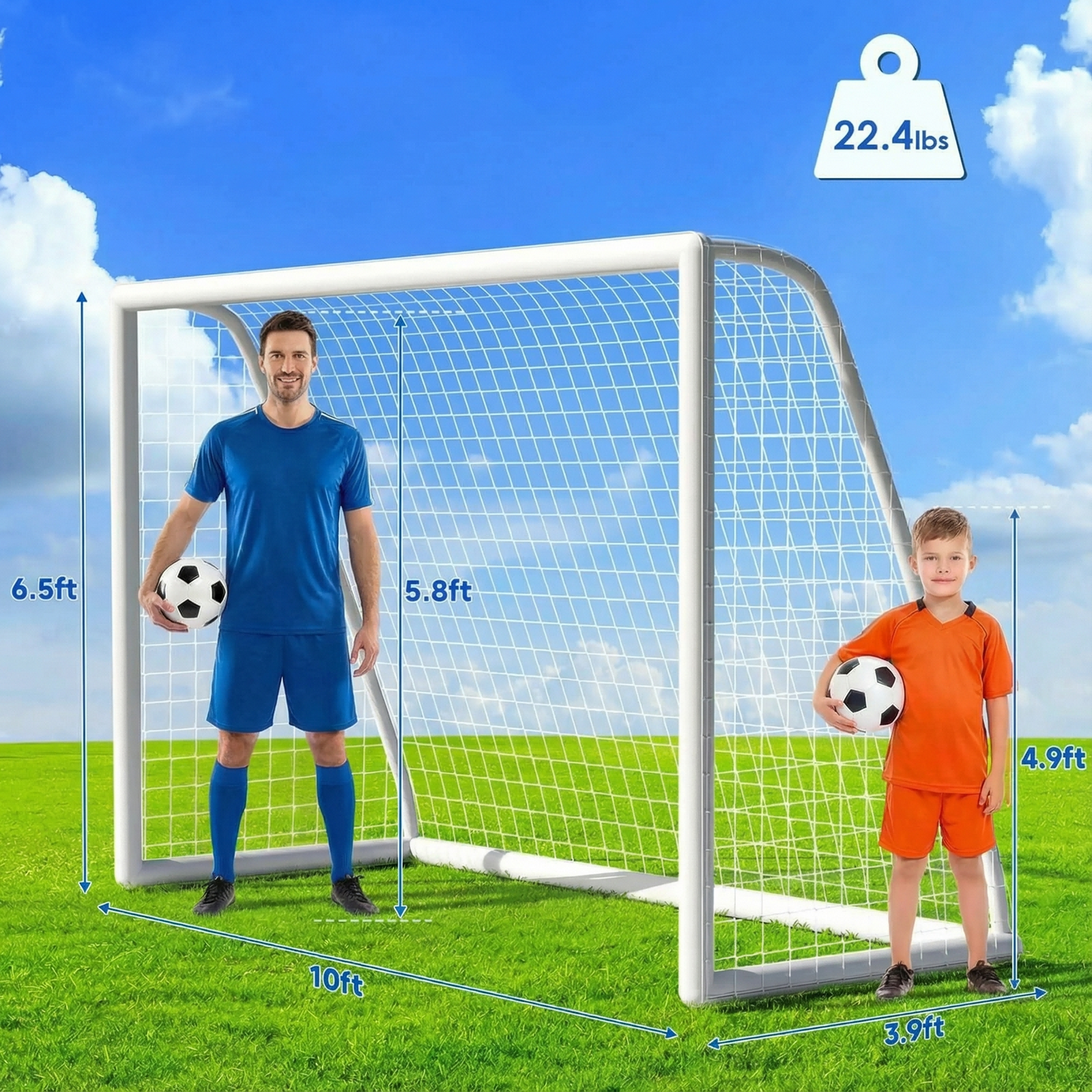 LIFERUN 10 x 6.5ft Soccer Goal Net for Backyard, Weatherproof UPVC  Frame, with Carry Bag, Portable soccer net for Kids & Adults Outdoor Soccer Training