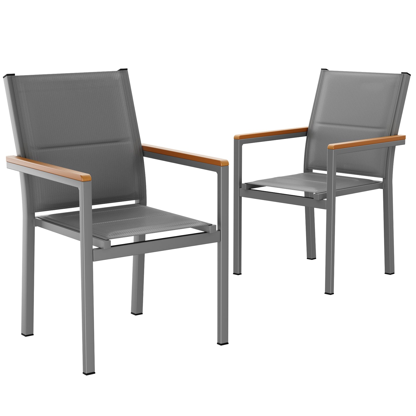 LIFERUN Patio Chairs Set of 6, Stackable Aluminum Outdoor Chair with Quilted Textilene & WPC Handrail, 17" Seat Height, All Weather Chair for Patio, Balcony, Poolside & Restaurants, Black