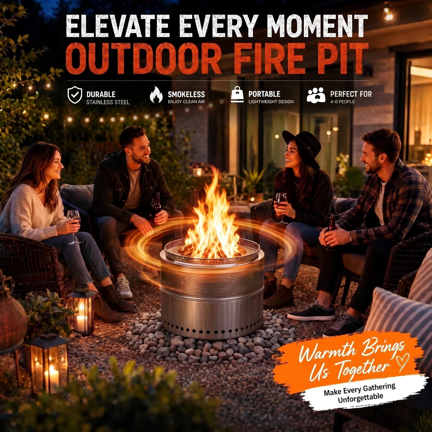 LIFERUN 19.7" Stainless Steel Smokeless Fire Pit with 304 Grill Grate, Outdoor Portable Wood Burning Fire Pit,Removable Ash Pan,Carry Bag,Fire Poker,for Camping, Backyard,Patio,Bonfire