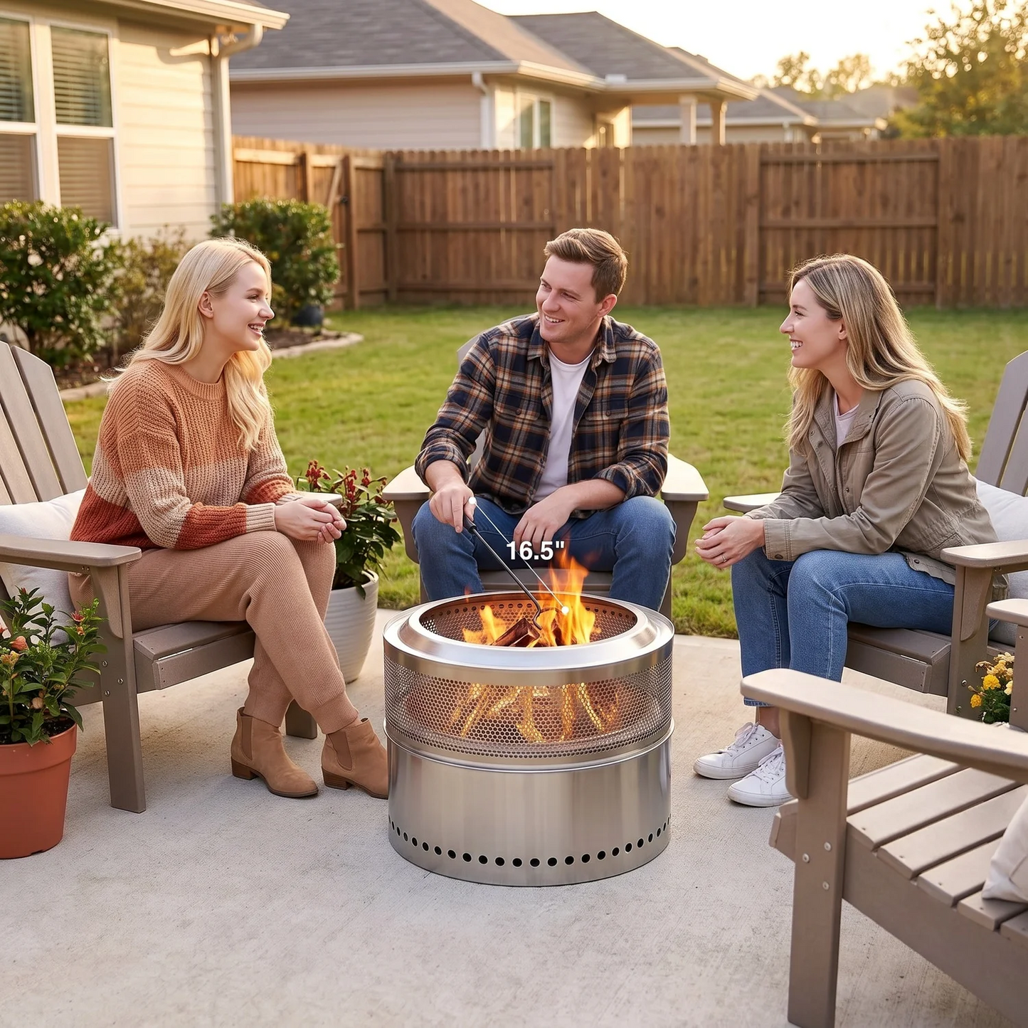 LIFERUN 19.7" Stainless Steel Smokeless Fire Pit with 304 Grill Grate, Outdoor Portable Wood Burning Fire Pit,Removable Ash Pan,Carry Bag,Fire Poker,for Camping, Backyard,Patio,Bonfire