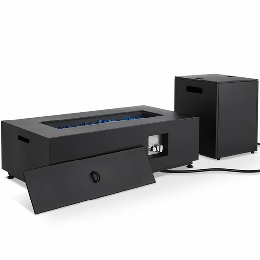 LIFERUN 42" Outdoor Propane Fire Pit Table, 50000 BTU, 304 Stainless Steel Burner, Separate Tank Holder, Lid & Cover,Rectangular Gas FirePit Table for Patio & Backyard