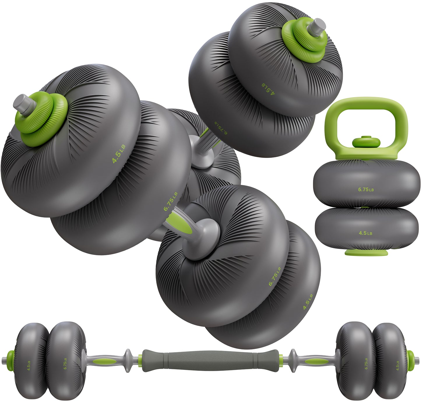LIFERUN Adjustable Dumbbell Set, Soft PVC Coated, 45lbs/67lbs Free Weight Set Home Gym, 4-in-1 Used as Barbell, Dumbbells, Kettlebell, Weight Plates,Red