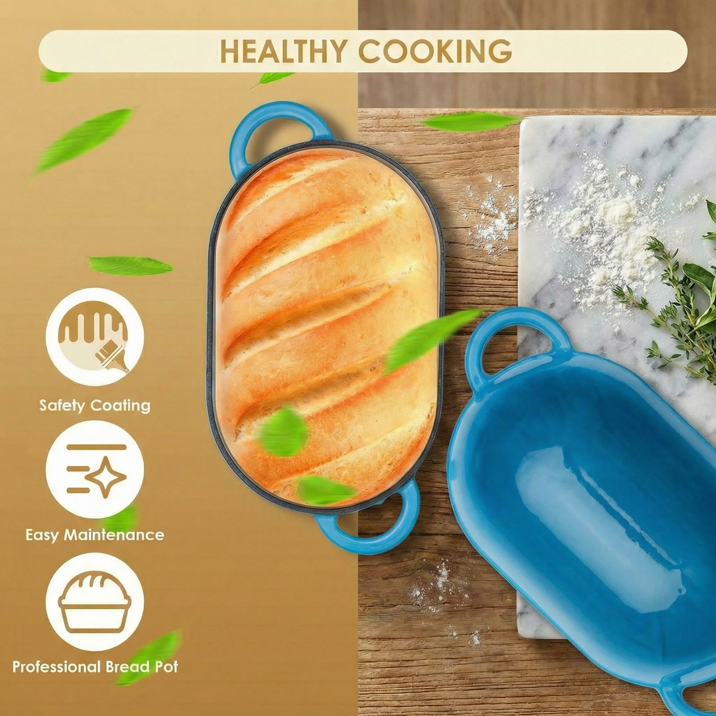 LIFERUN 2.5qt Enameled Cast Iron Dutch Oven for Sourdough Bread Baking, Bread Dutch Oven Pot with Lid, Non-Stick, Easy Clean, Blue