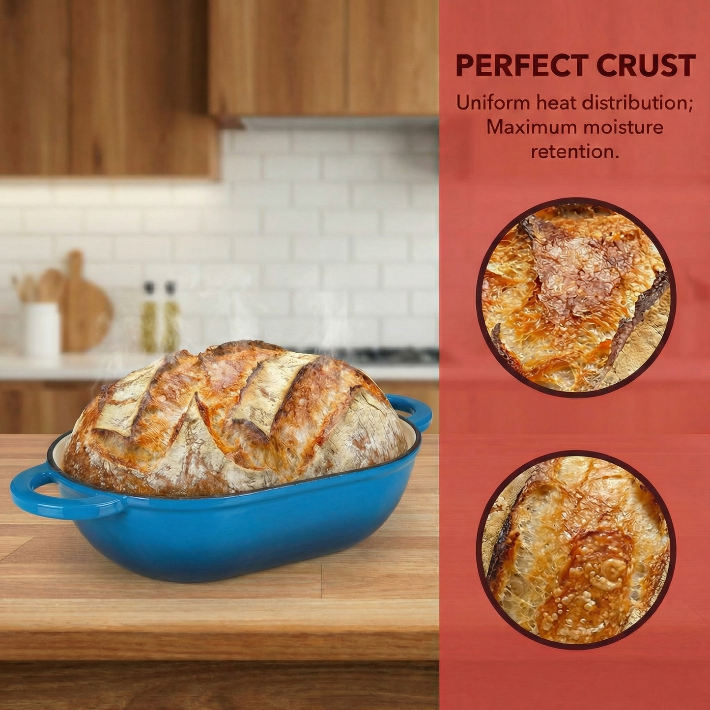 LIFERUN 2.5qt Enameled Cast Iron Dutch Oven for Sourdough Bread Baking, Bread Dutch Oven Pot with Lid, Non-Stick, Easy Clean, Blue