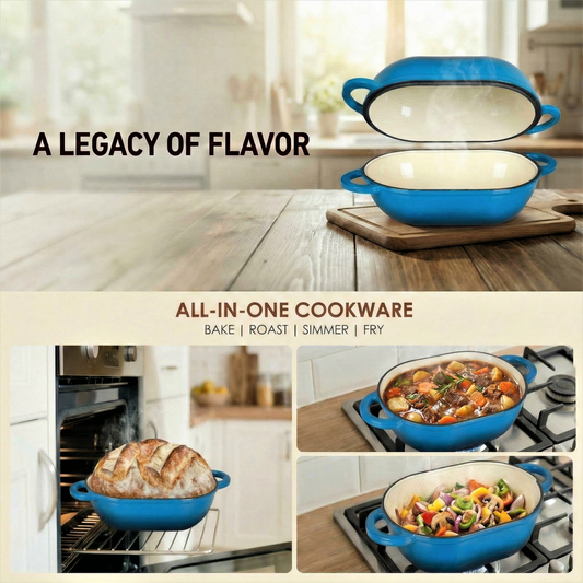 LIFERUN 2.5qt Enameled Cast Iron Dutch Oven for Sourdough Bread Baking, Bread Dutch Oven Pot with Lid, Non-Stick, Easy Clean, Blue