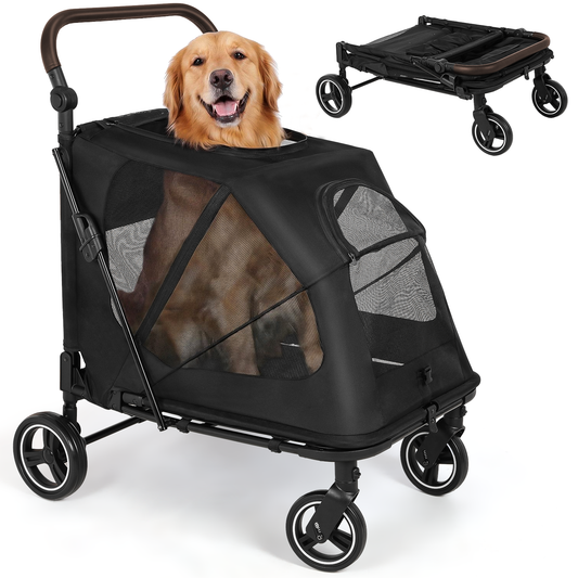 LIFERUN Pet Stroller for Medium & Large Dogs,  Foldable Dog Stroller for 2 Small Dogs (Up to 66lbs), All Terrain Dog Wagon Stroller with Dual Entry, One-Step Brake & Adjustable Handle