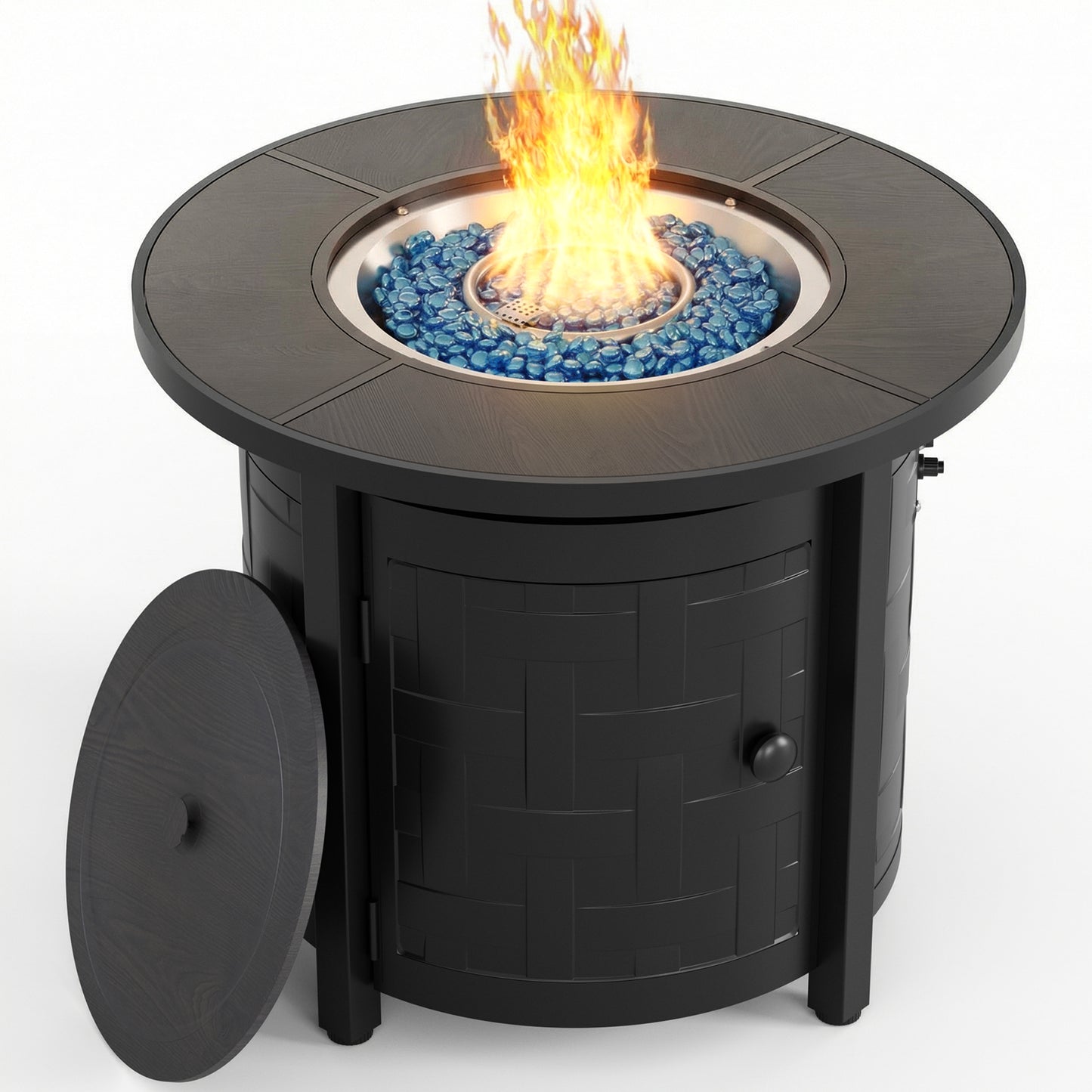 LIFERUN Propane Fire Pit Table 42in, with Waterproof Cover, Blue Stone and Lid, 50,000 BTU Auto-Ignition Round Gas, for Outside Patio
