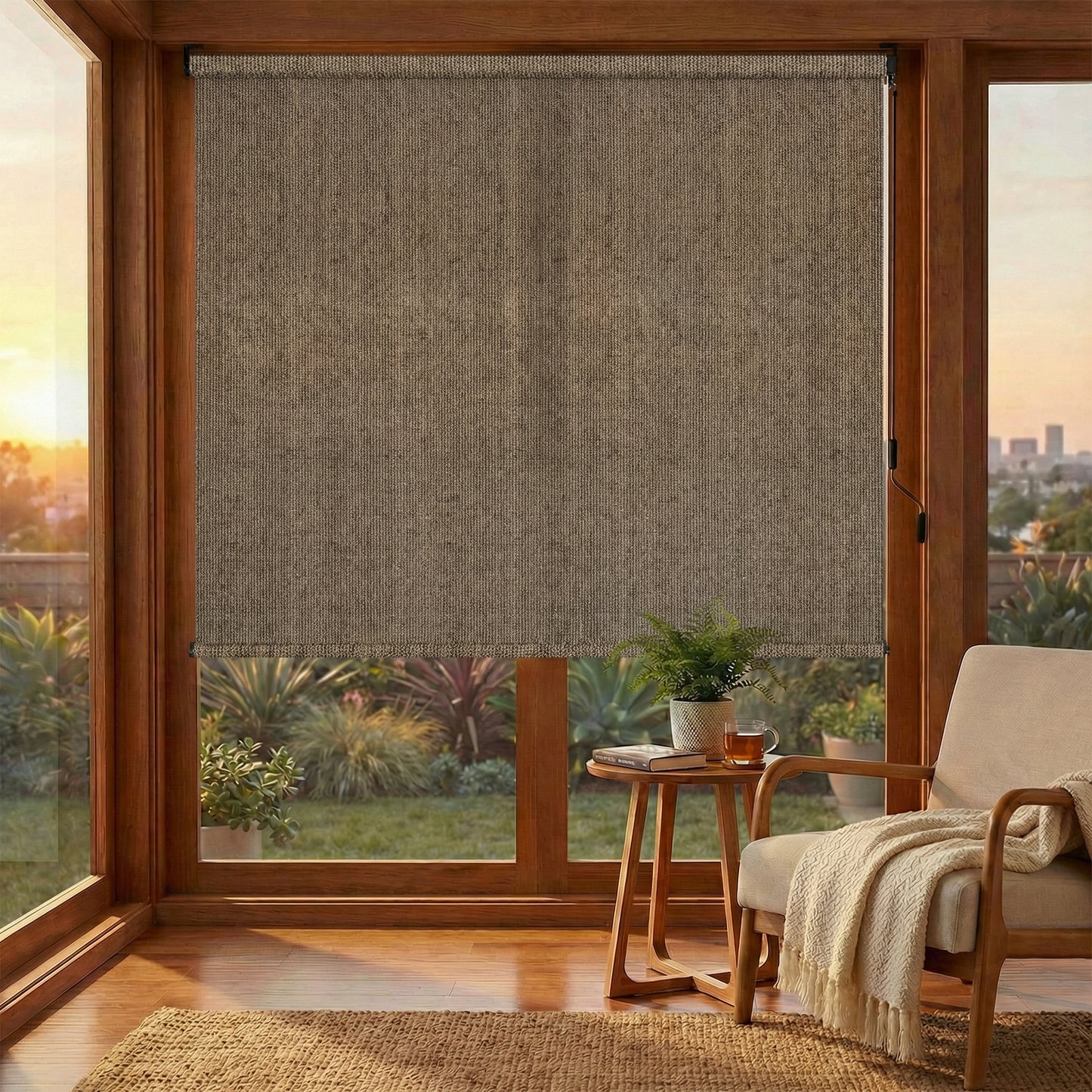 LIFERUN Outdoor Roller Sun Shade 8' W x 6' H, HDPE Shade Cloth, Aluminum Tube with Cordless Wand Crank Operation, Sunshade for Outdoor Pergola Patio, Porch, and Garden