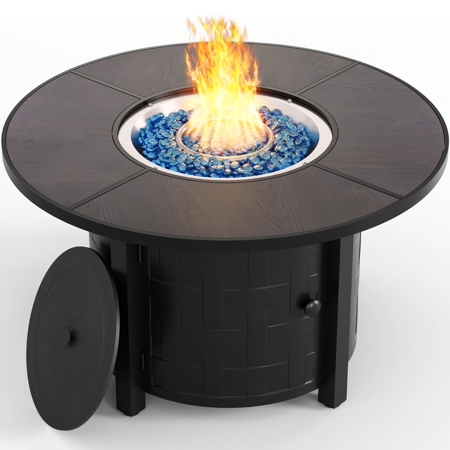 LIFERUN Propane Fire Pit Table 42in, with Waterproof Cover, Blue Stone and Lid, 50,000 BTU Auto-Ignition Round Gas, for Outside Patio