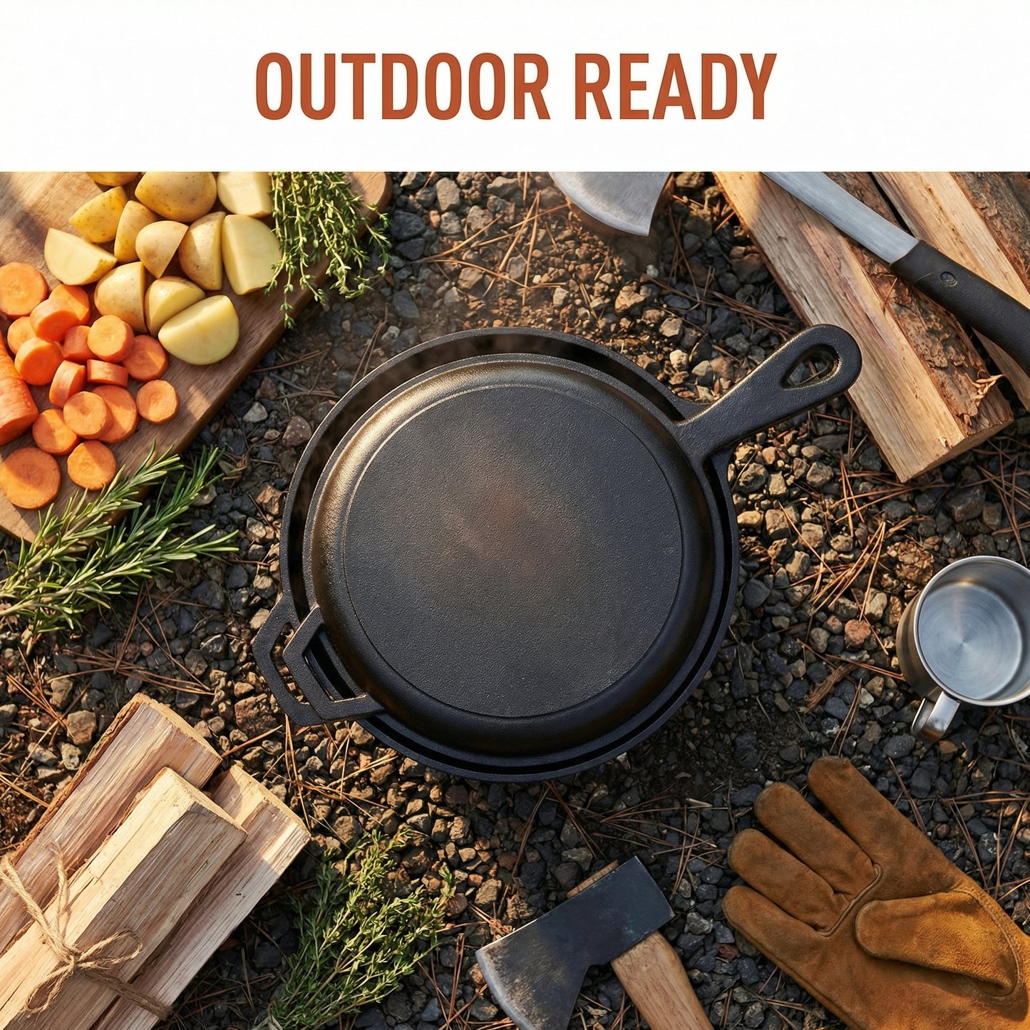 LIFERUN 2-in-1 Cast Iron Dutch Oven Pot, with Skillet & Lid - 2.9 Qt Deep Pot + 1.27 Qt Frying Pan, Easy Clean, for Oven, Stove, Grill, Campfire