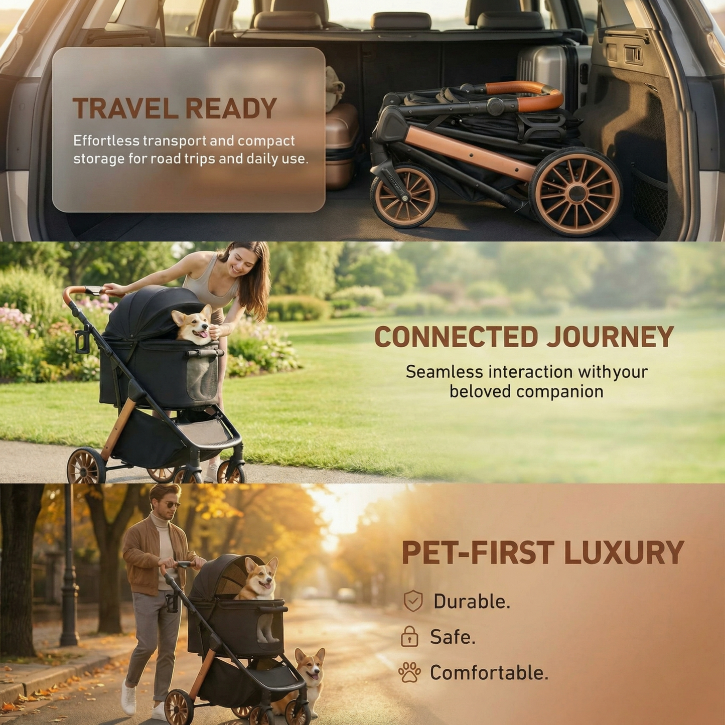 LIFERUN Foldable Dog Stroller for Medium Dogs Cats up to 55 lbs, Aluminum and Carbon Steel Frame Pet Stroller, Height-Adjustable Handle, 4 wheels, Black