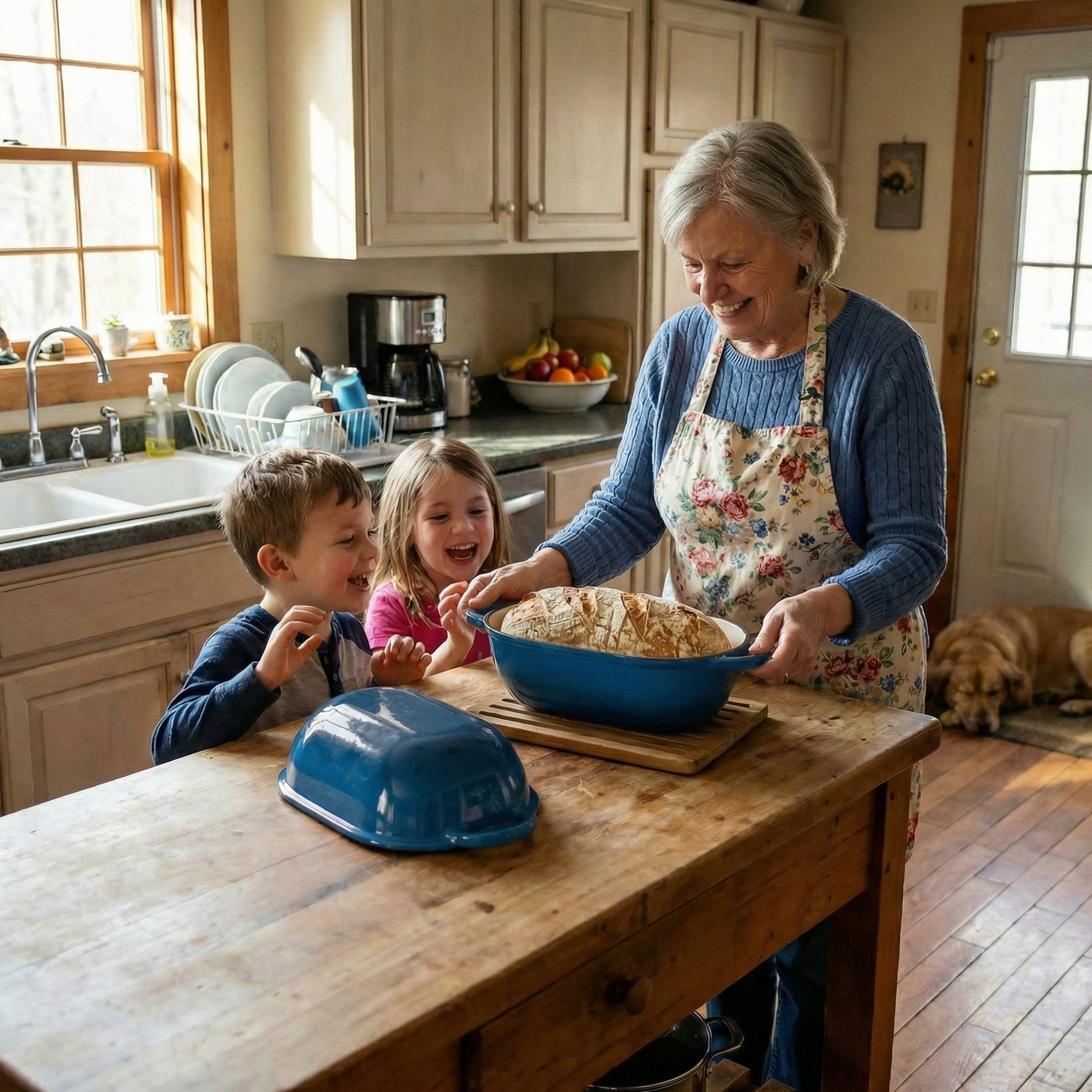 LIFERUN 2.5qt Enameled Cast Iron Dutch Oven for Sourdough Bread Baking, Bread Dutch Oven Pot with Lid, Non-Stick, Easy Clean, Blue