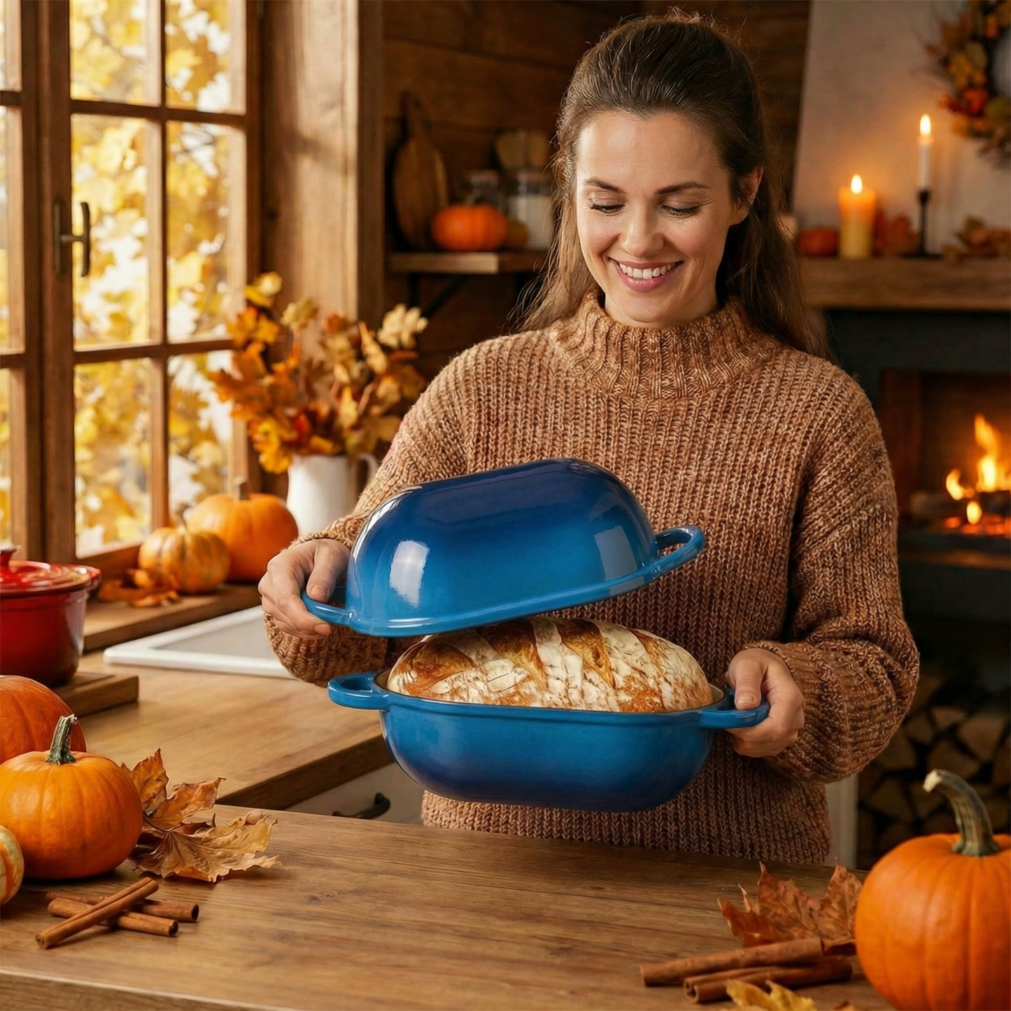 LIFERUN 2.5qt Enameled Cast Iron Dutch Oven for Sourdough Bread Baking, Bread Dutch Oven Pot with Lid, Non-Stick, Easy Clean, Blue