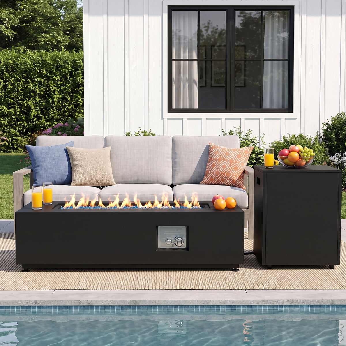 LIFERUN 42" Outdoor Propane Fire Pit Table, 50000 BTU, 304 Stainless Steel Burner, Separate Tank Holder, Lid & Cover,Rectangular Gas FirePit Table for Patio & Backyard