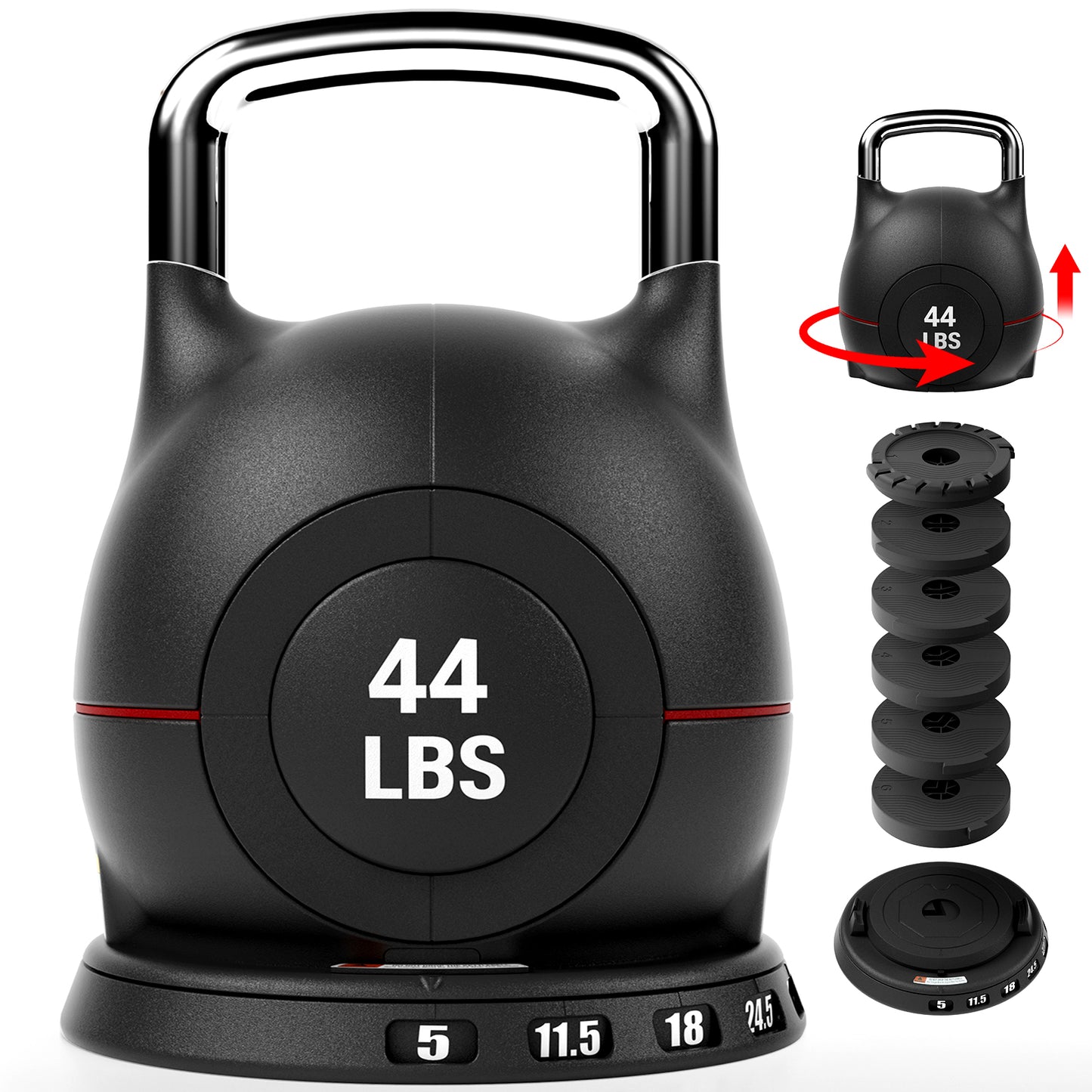 LIFERUN Adjustable Kettlebell Set - 7in1 Kettlebells, Choose 22.5 lb  or 44 lb, Quick-Change Weight Dial & Safety Lock, Space-Saving, Full-Body Workout & Cross-Training