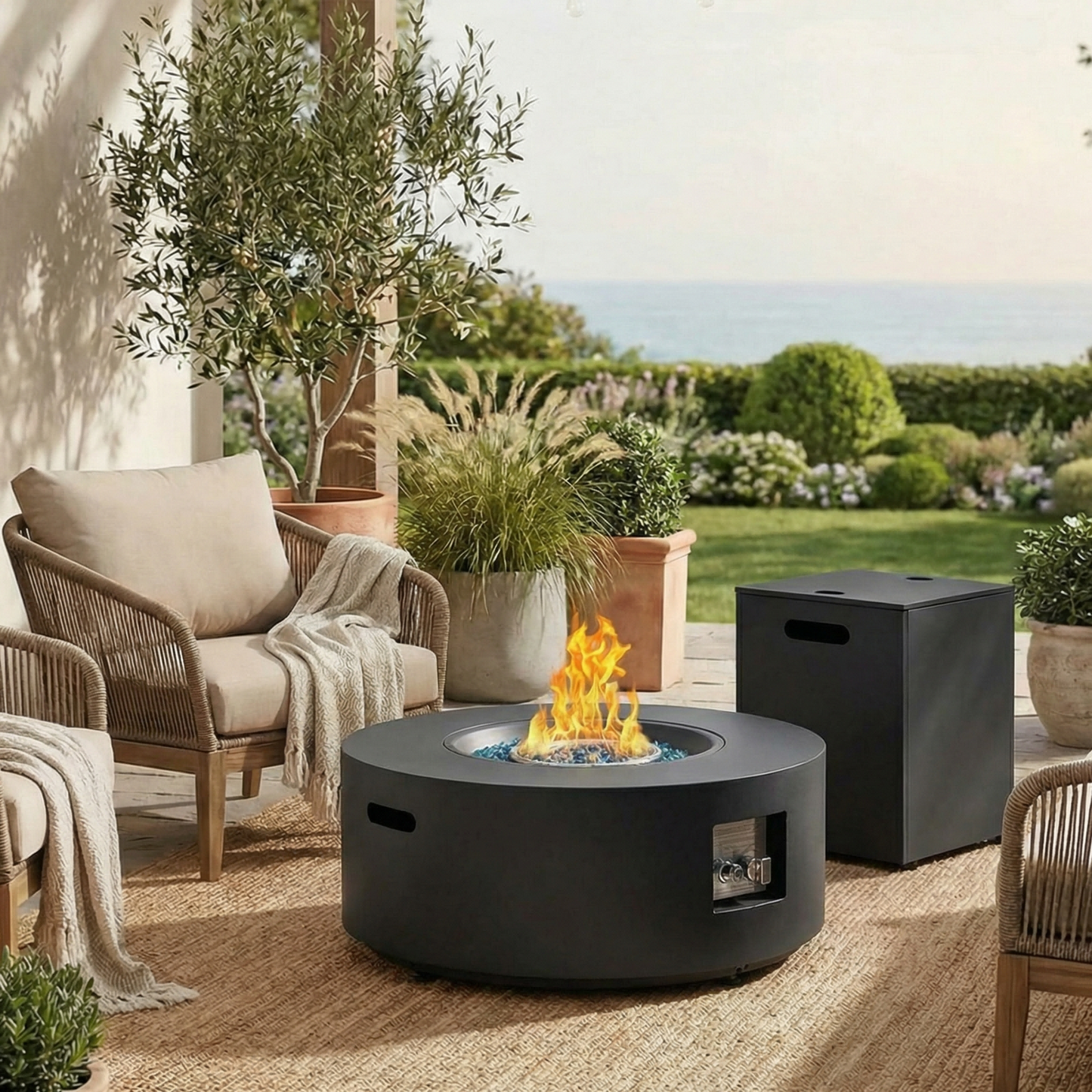 LIFERUN 30in Outdoor Propane Fire Pit Table,2 in 1 Round Gas Fire Pit Table,50,000 BTU,Rain Cover, for Patio,Deck,Backyard,Garden,Pool, Black