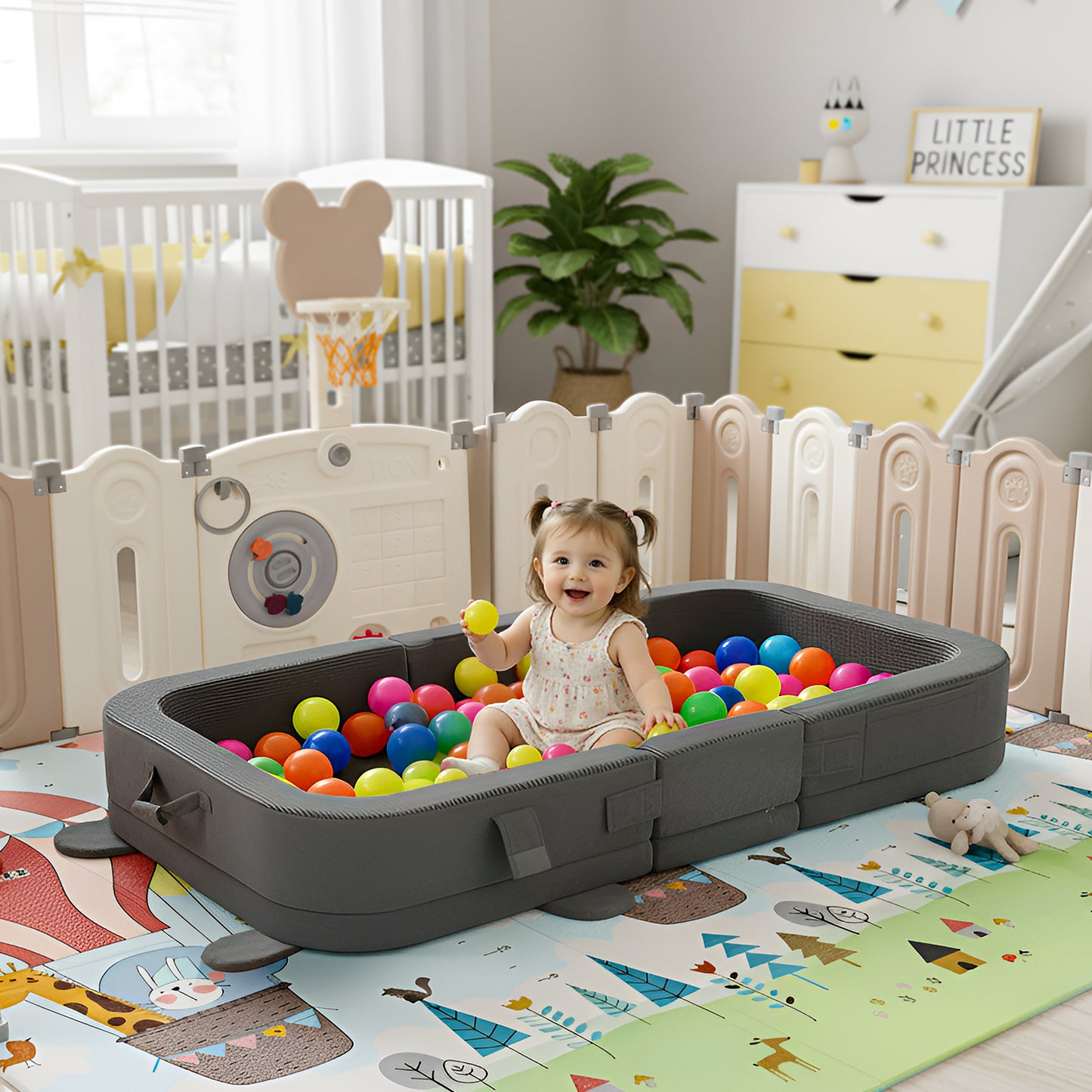 LIFERUN Toddler Travel Bed,Foldable Portable Toddler Floor Bed with Soft Foam for Baby and Kids Aged 1-4,Washable Cover Travel Crib with Safety Rail for Home,Hotel,Family Visits,Camping