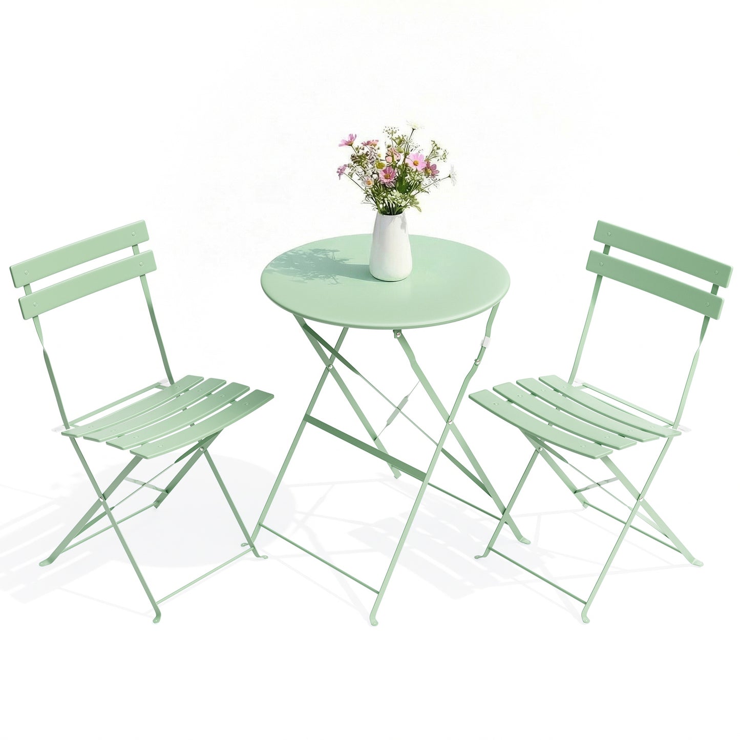 LIFERUN 3-Piece Folding Bistro Set, Outdoor Table and Chairs Set of 2, Weatherproof Patio Furniture for Garden, Balcony, Porch, Green