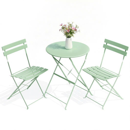LIFERUN 3-Piece Folding Bistro Set, Outdoor Table and Chairs Set of 2, Weatherproof Patio Furniture for Garden, Balcony, Porch, Green