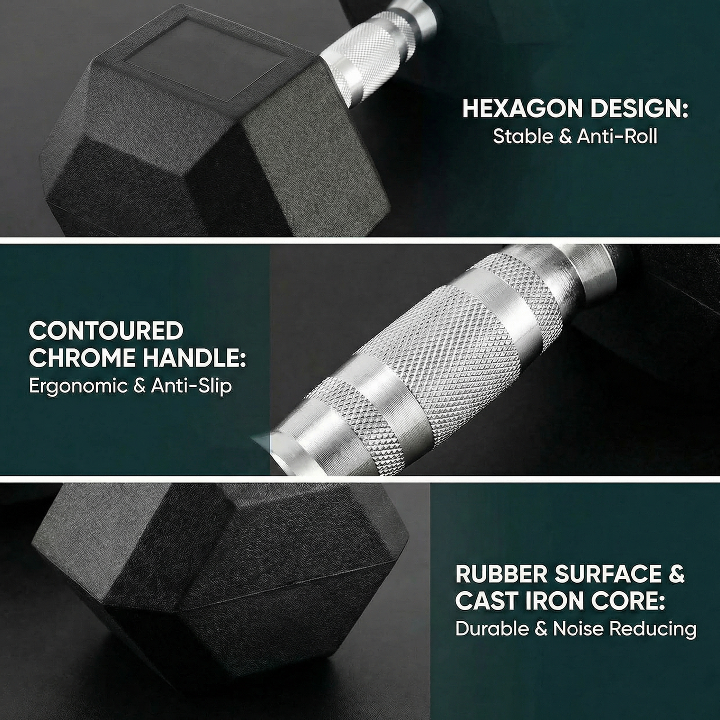 LIFERUN Rubber Coated Cast Iron Dumbbells, Hex Dumbbell Set of 2, Weight 60 lb, Strength Training Weight Set Home Gym