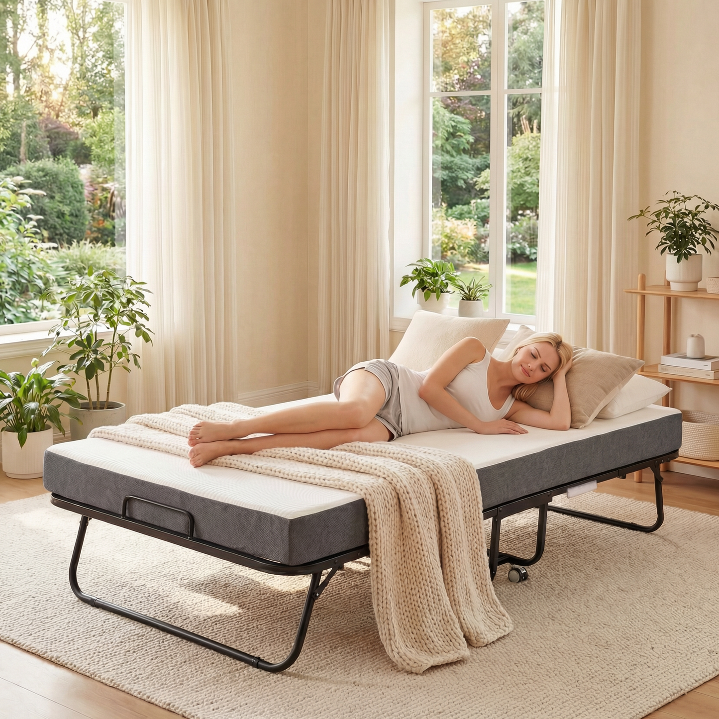 LIFERUN Portable Folding Bed - 75" x 31" Rollaway Bed with Memory Foam Mattress, Sturdy Metal Frame, for Bedroom, Office, Camp