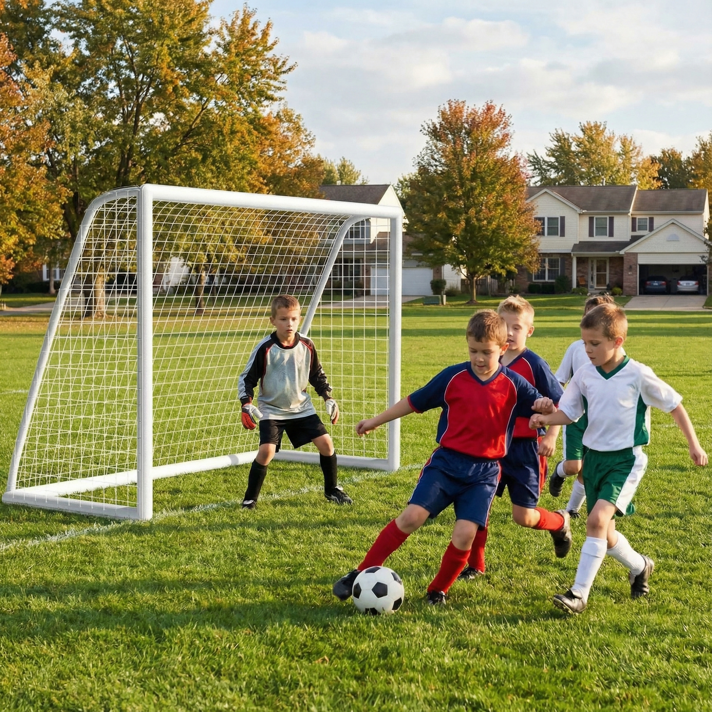 LIFERUN 10 x 6.5ft Soccer Goal Net for Backyard, Weatherproof UPVC  Frame, with Carry Bag, Portable soccer net for Kids & Adults Outdoor Soccer Training