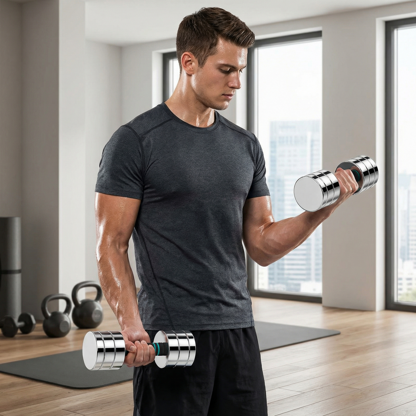 LIFERUN Steel Adjustable Dumbbell Set of 2, 5/10/15lb Free Weights  Dumbbells Set, Non-Slip and Comfortable Foam Handle, for Home Gym Office Exercise