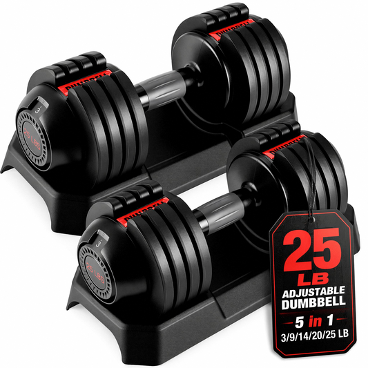 LIFERUN Adjustable Dumbbells Set with 5 Weight Levels, 25 LB Dumbbells with Storage Base, 1-Second Dial Adjustment, Space Saving for Men & Women, for Beginners & Body Shaping Home Training
