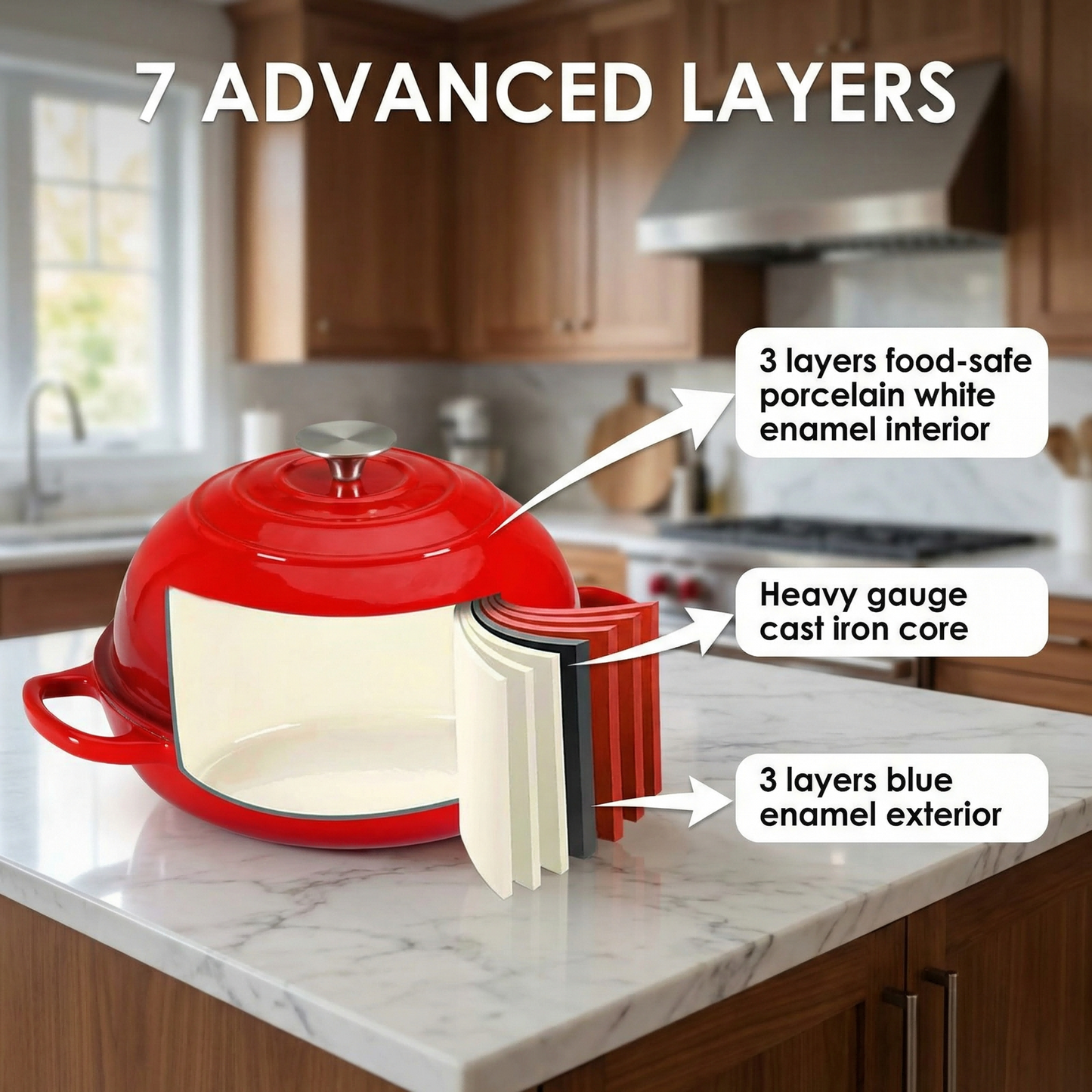 LIFERUN 6qt Enameled Dutch Oven Cast Iron for Bread Baking, Dome-Shaped Bread Oven Pot, Non-stick, Easy Clean