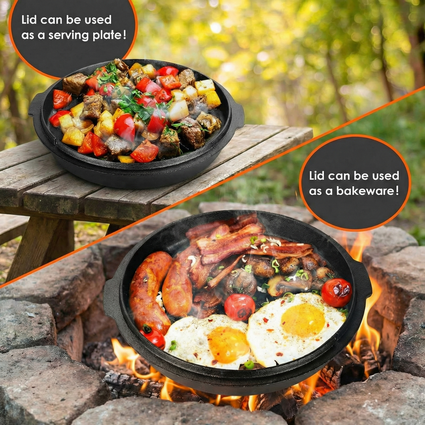 LIFERUN Dutch Oven Pot with Lid, 12 Quart Cast Iron Dutch Oven, without Feet, with Stand, Easy Clean, for Outdoor & Indoor