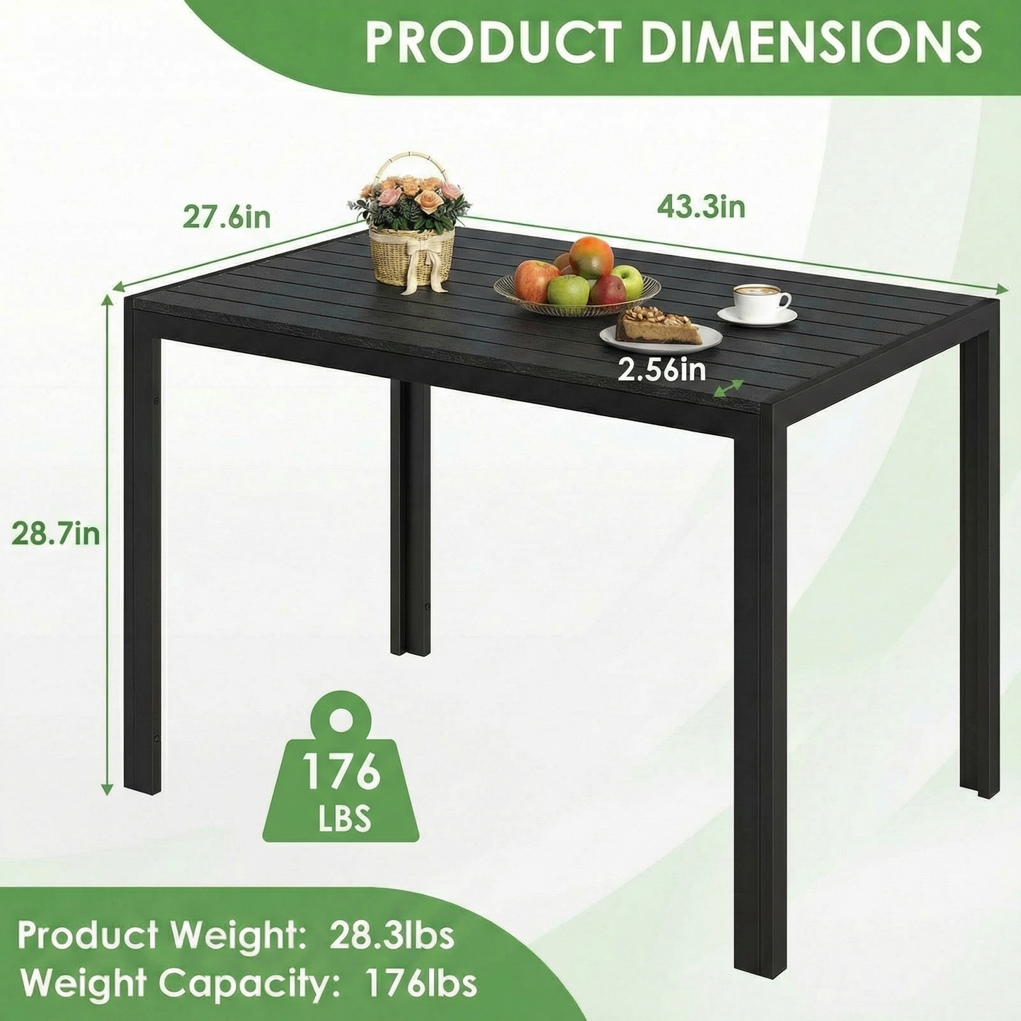 LIFERUN Outdoor Patio Table for 4-6 Person, 43×28in Rectangle Outdoor  Dining Table with Wooden-Like Top and Aluminum Frame, Heat and Weather Resistant, Ideal for Garden, Patio, Poolside, Porch