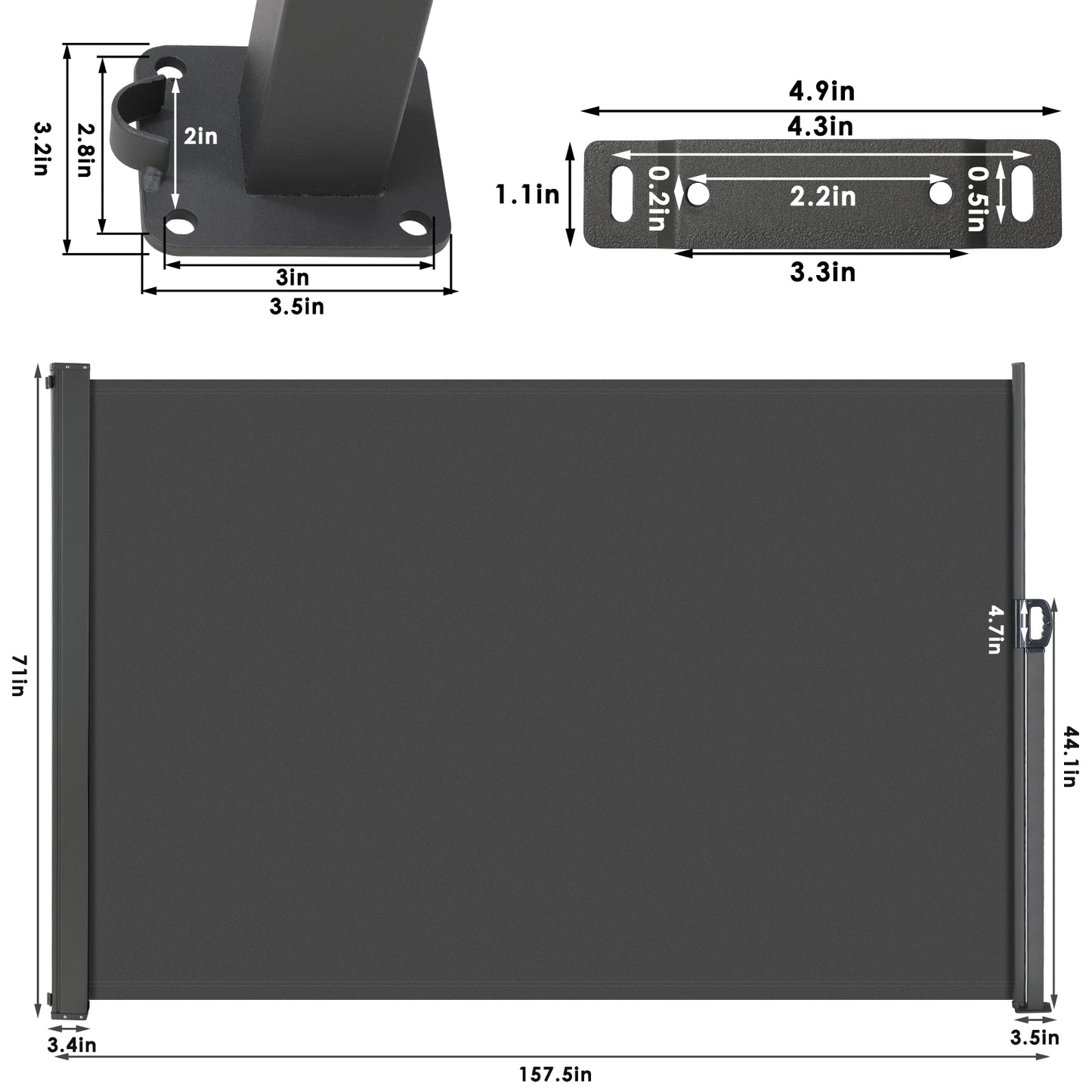 LIFERUN 118" x 71" Retractable Side Awning, Patio Side Screen, UV Resistant, Waterproof, Patio Privacy Screen for Garden, Balcony, Courtyard