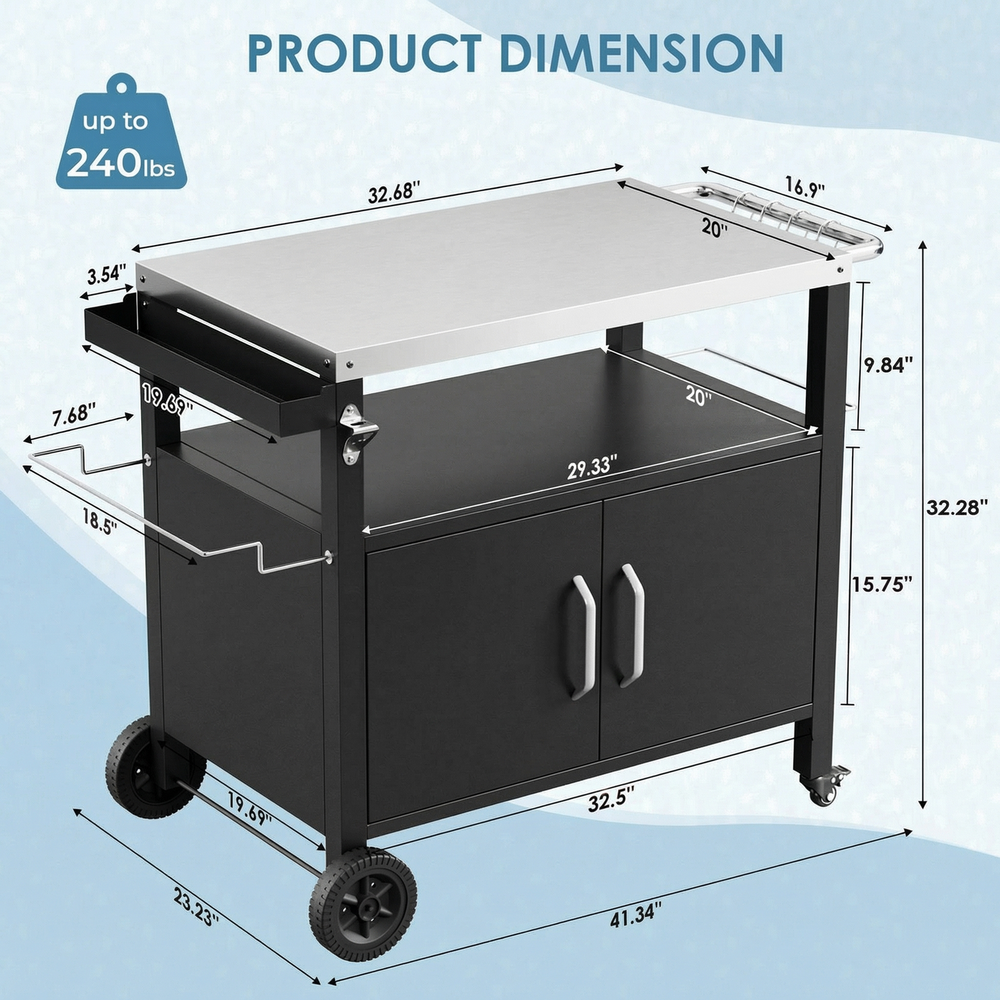 LIFERUN Outdoor Grill Cart with Storage Cabinet, Outdoor Grill Station with Stainless Steel Top, for Outside Dining, BBQ Food Prep