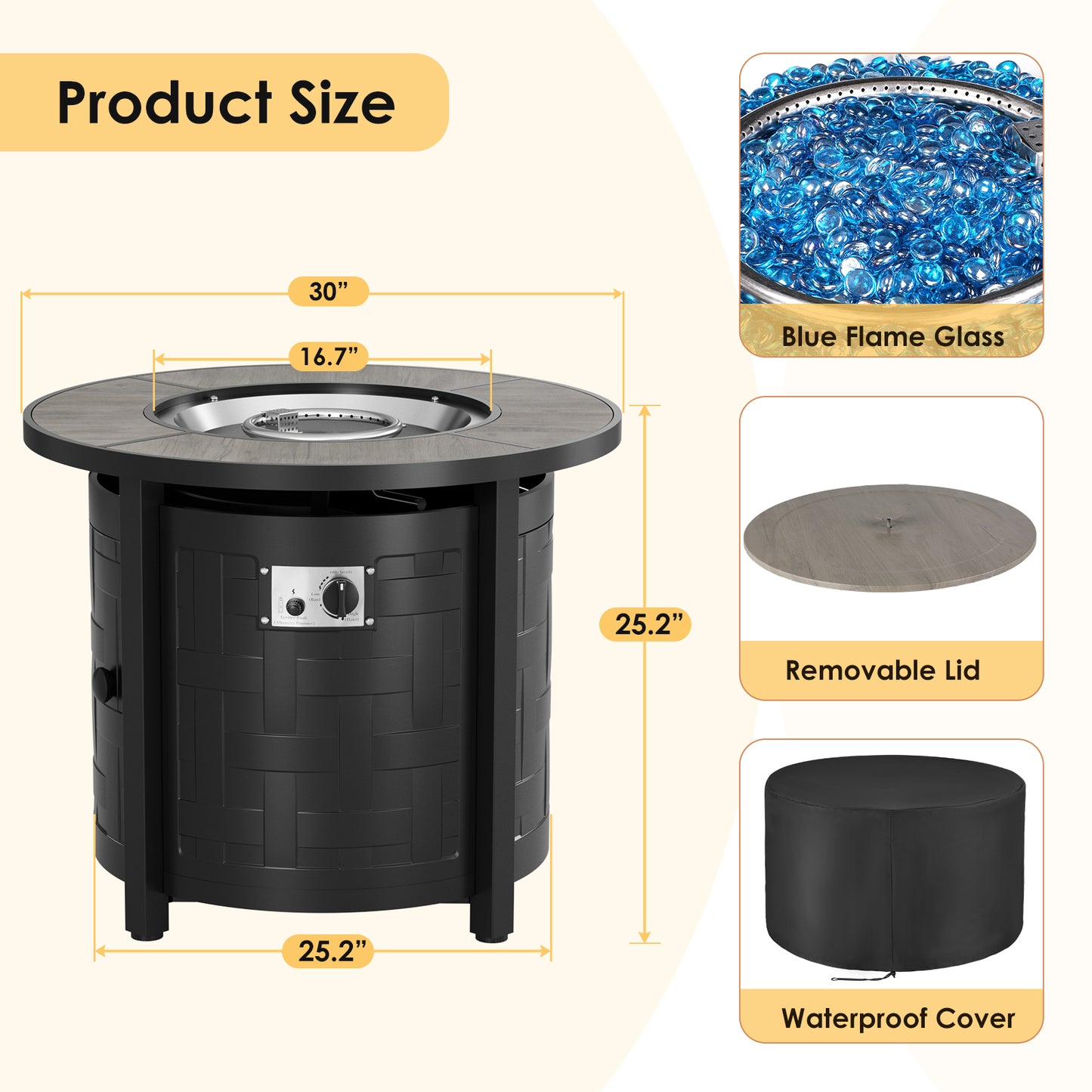 LIFERUN Propane Fire Pit Table 42in, with Waterproof Cover, Blue Stone and Lid, 50,000 BTU Auto-Ignition Round Gas, for Outside Patio